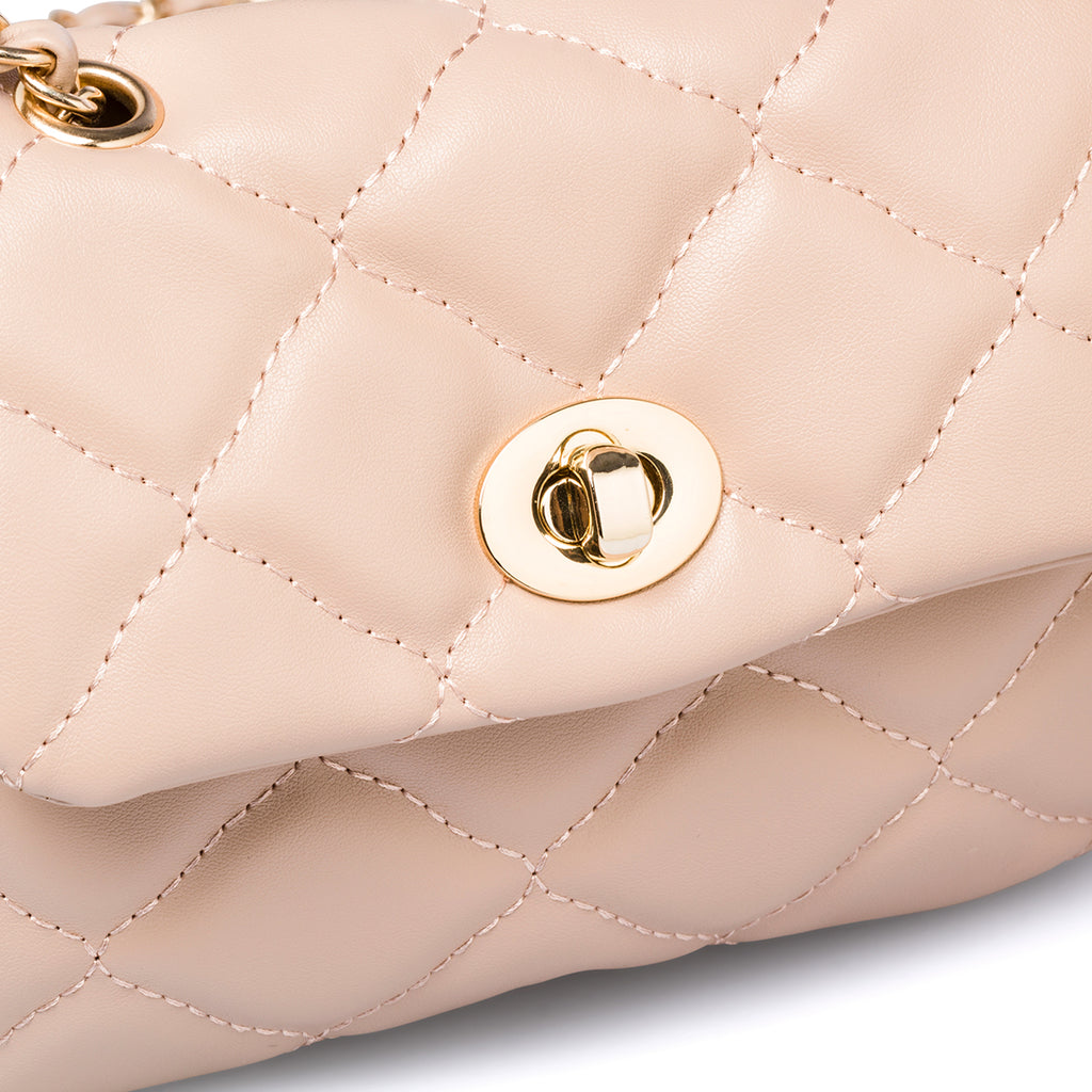 Borsa trapuntata nude da donna con tracolla a catena Lora Ferres