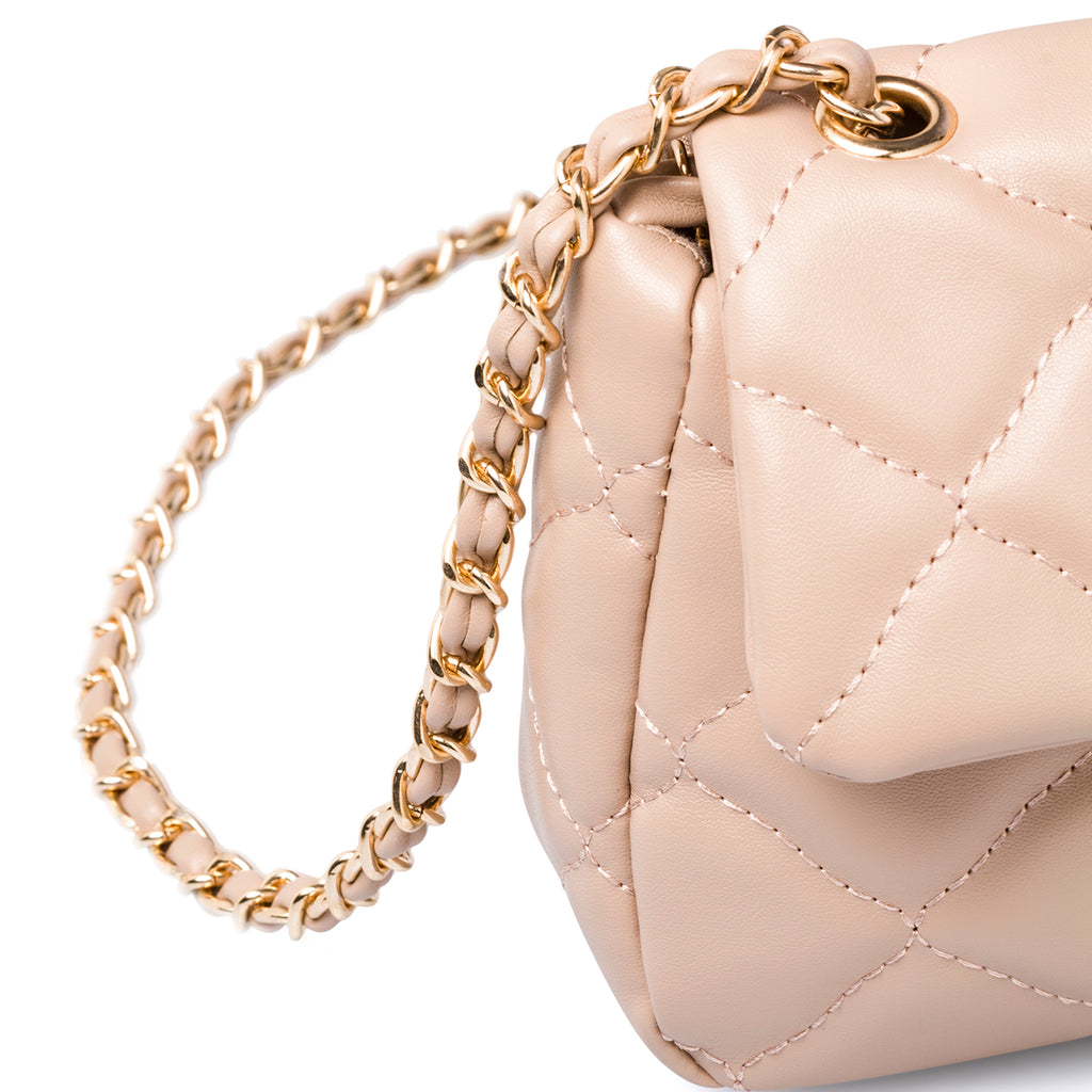 Borsa trapuntata nude da donna con tracolla a catena Lora Ferres