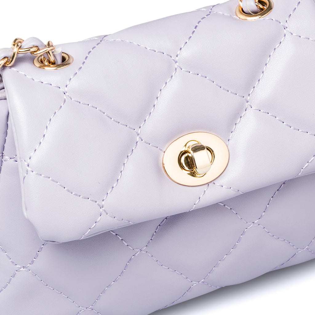Borsa trapuntata lilla da donna con tracolla a catena Lora Ferres