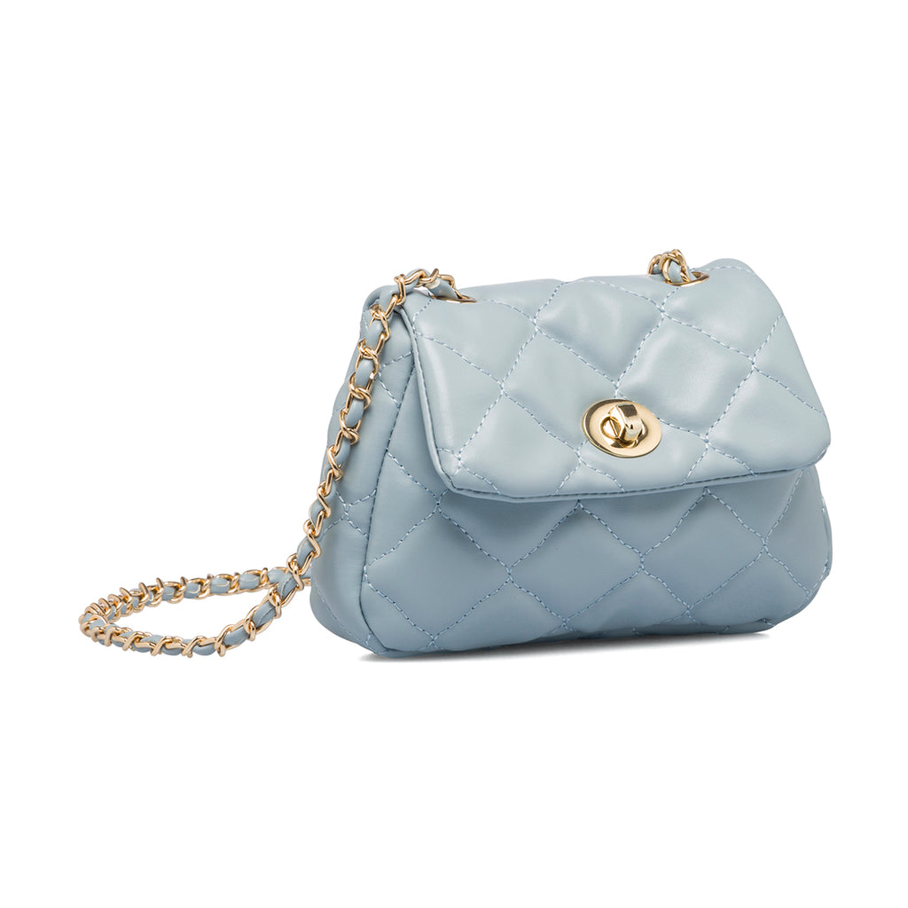 Borsa trapuntata azzurra da donna con tracolla a catena Lora Ferres