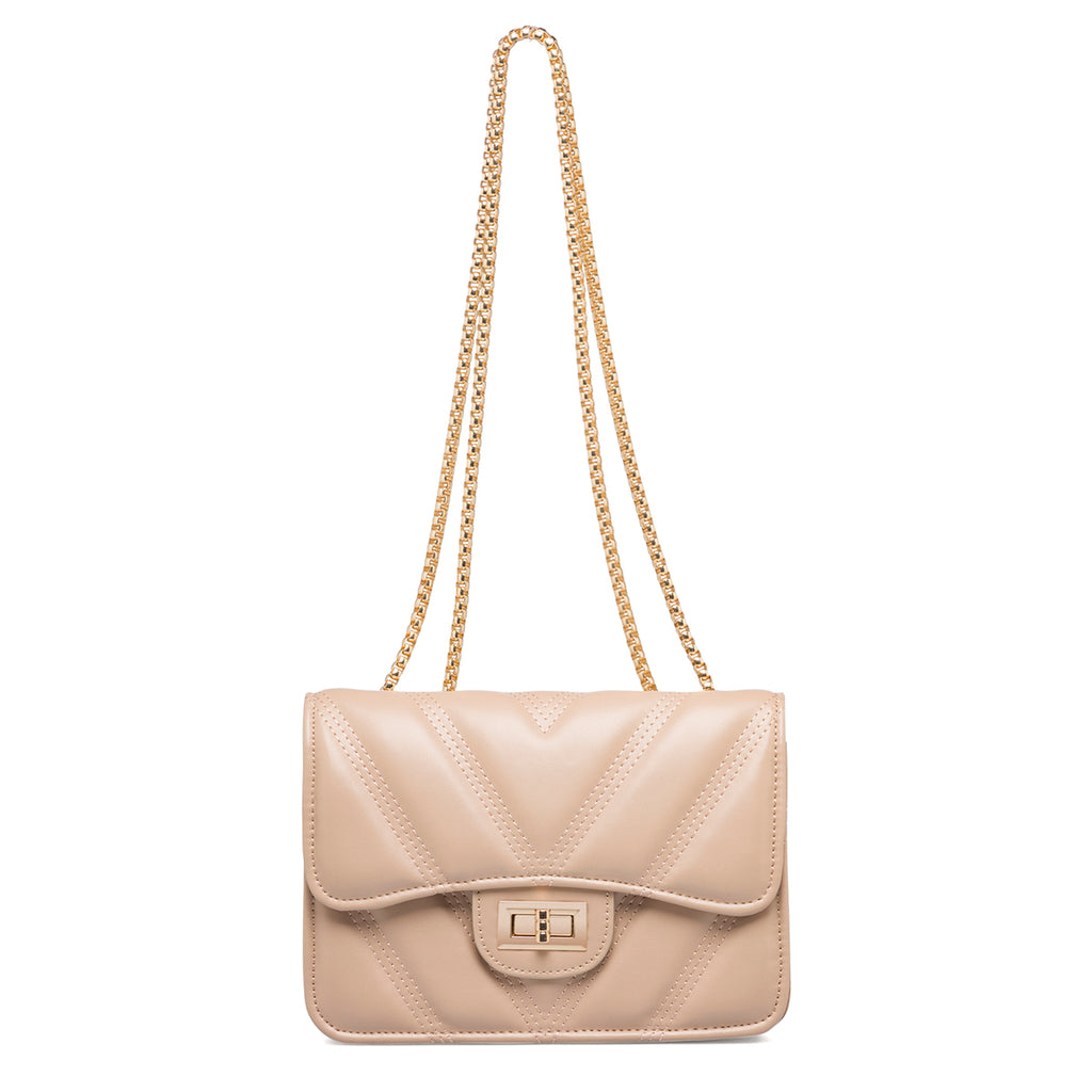 Borsa trapuntata nude da donna con tracolla a catena Lora Ferres