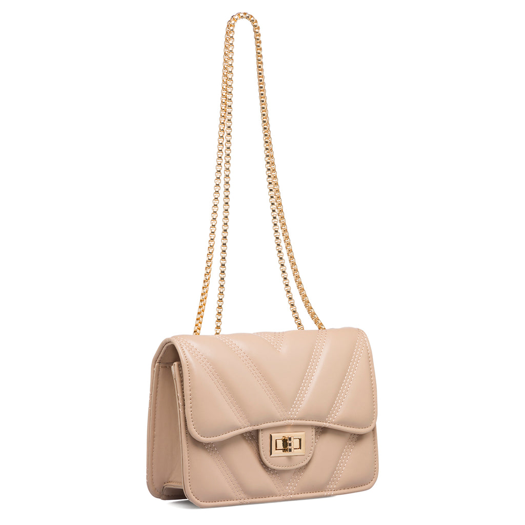 Borsa trapuntata nude da donna con tracolla a catena Lora Ferres