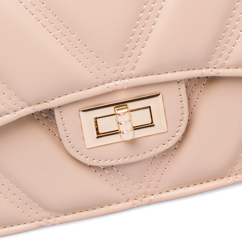 Borsa trapuntata nude da donna con tracolla a catena Lora Ferres