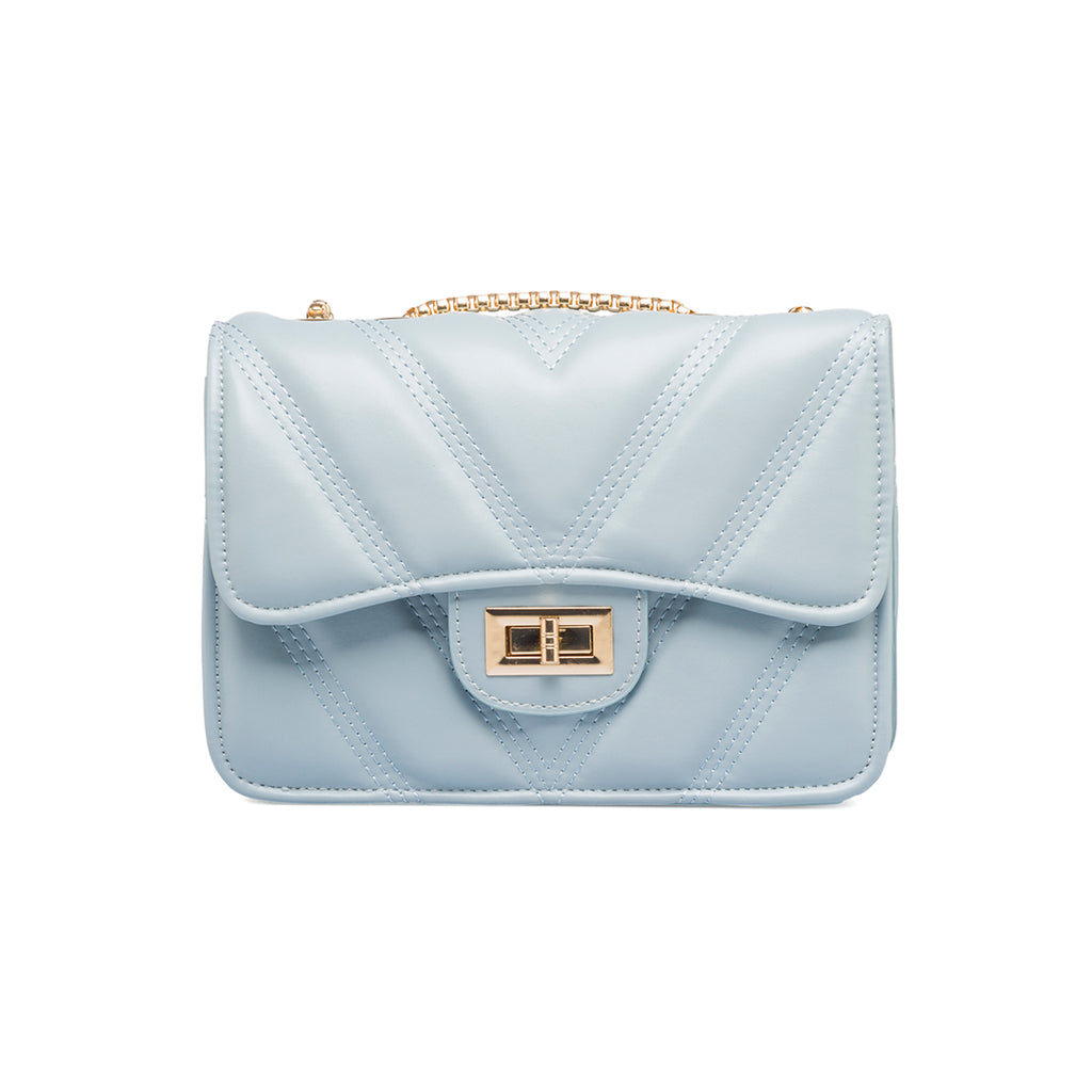 Borsa trapuntata azzurra da donna con tracolla a catena Lora Ferres