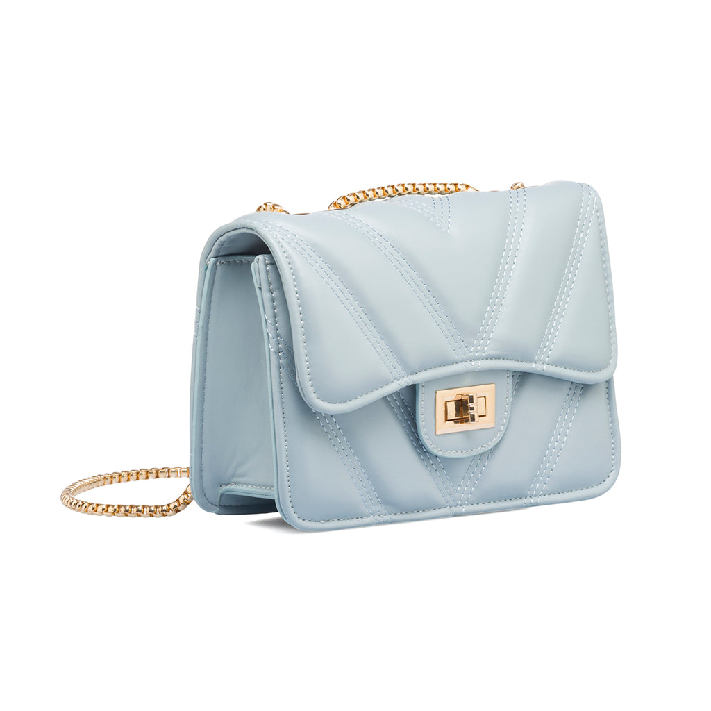 Borsa trapuntata azzurra da donna con tracolla a catena Lora Ferres