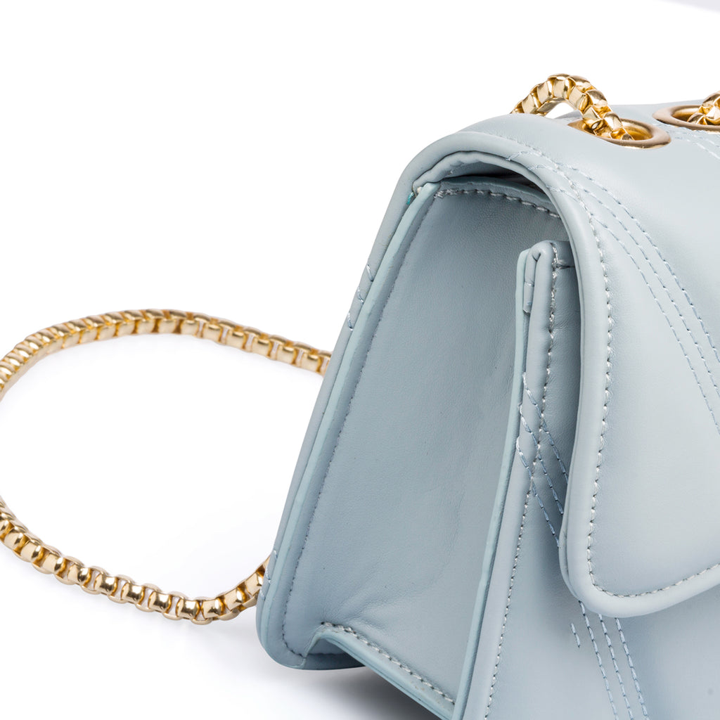 Borsa trapuntata azzurra da donna con tracolla a catena Lora Ferres