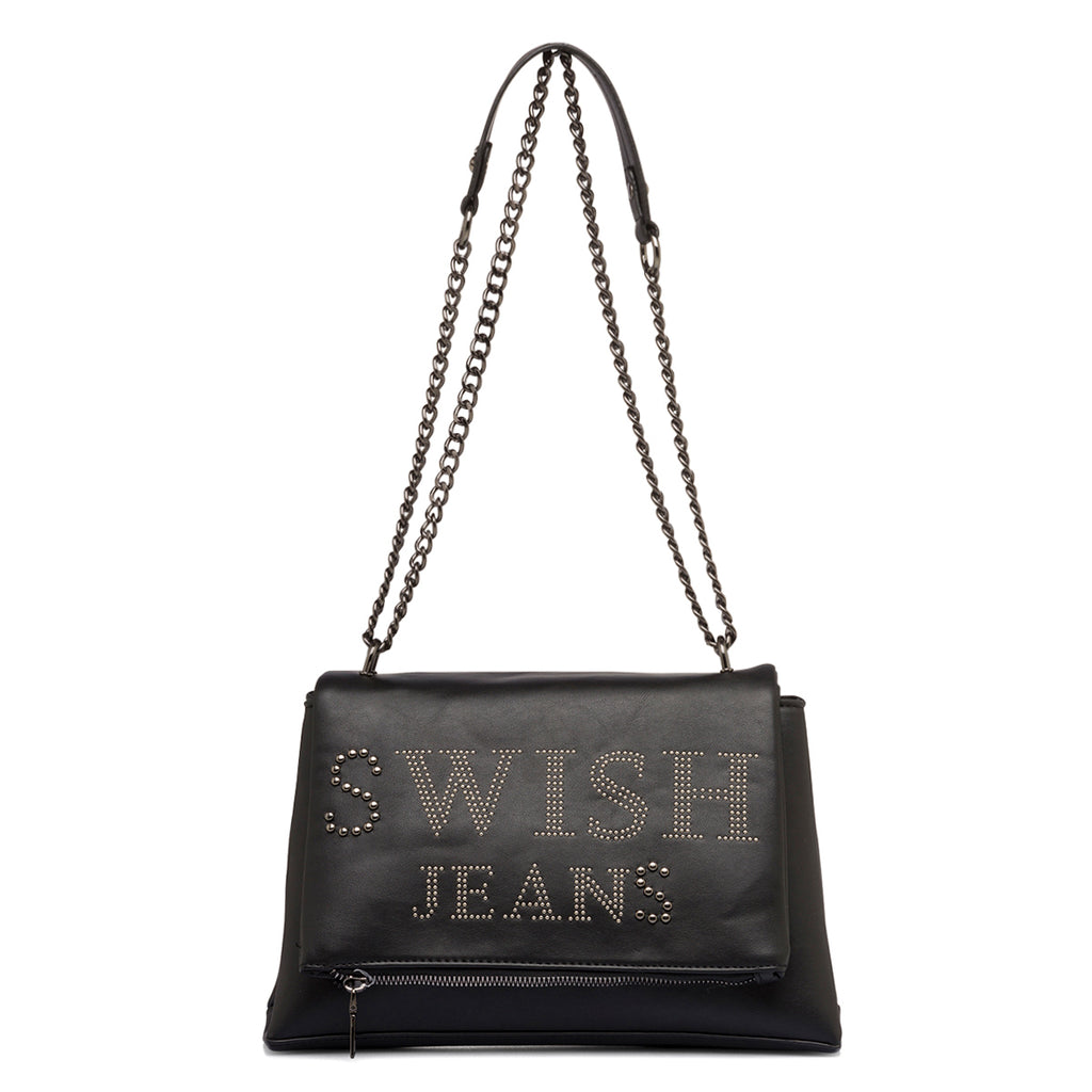 Borsa a tracolla nera da donna con piccole borchie Swish Jeans