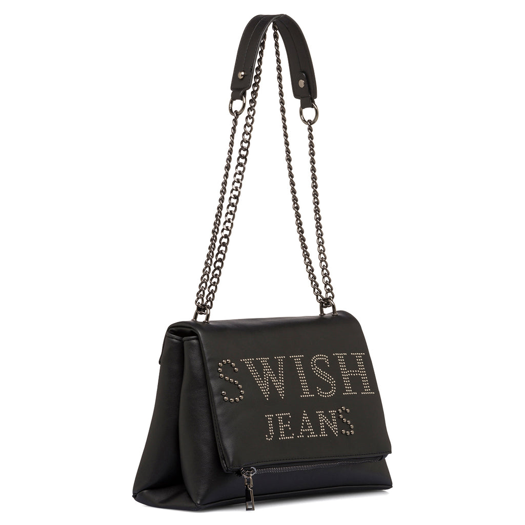 Borsa a tracolla nera da donna con piccole borchie Swish Jeans
