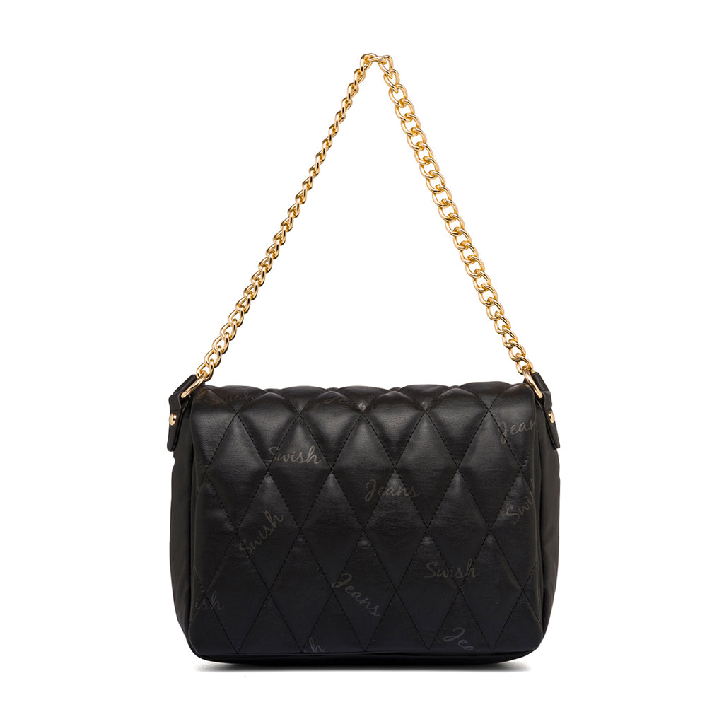 Borsa nera trapuntata da donna con tracolla a catena Swish Jeans