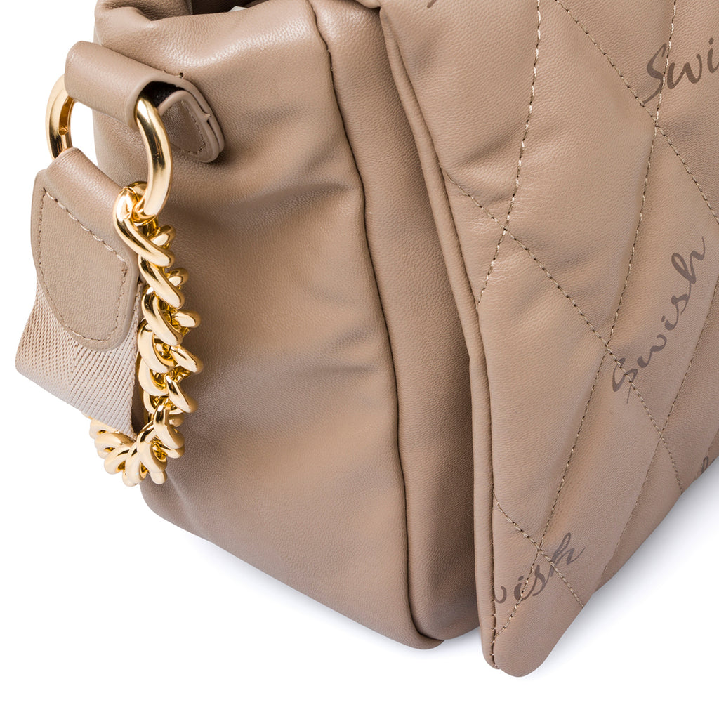 Borsa taupe trapuntata da donna con tracolla a catena Swish Jeans