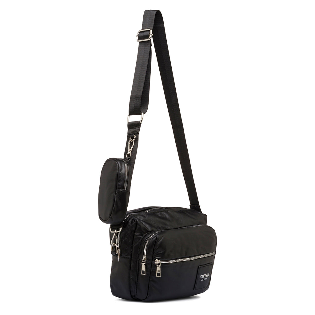 Borsa a tracolla nera da donna con pochette rimovibile Swish Jeans