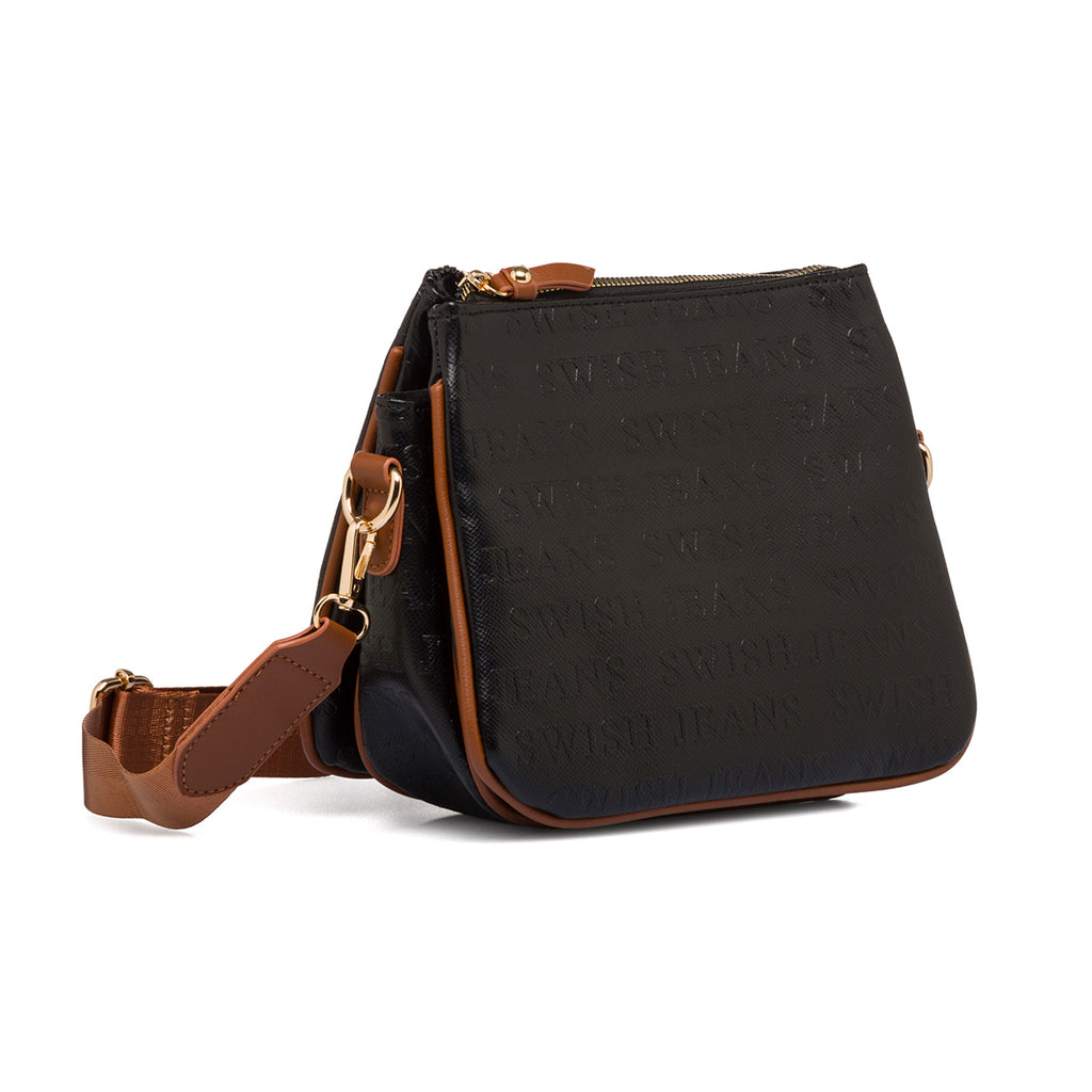 Borsa a tracolla nera da donna con stampa monogramma Swish Jeans