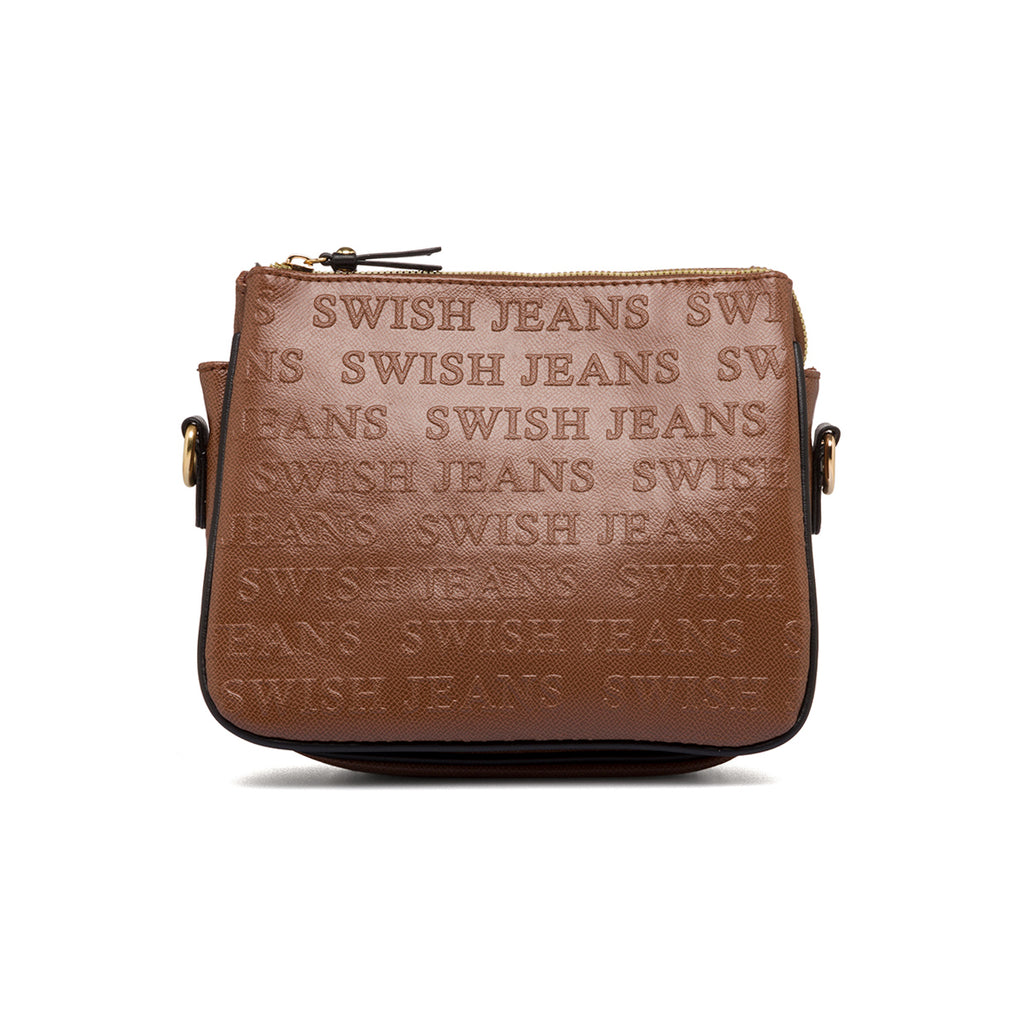 Borsa a tracolla marrone da donna con stampa monogramma Swish Jeans