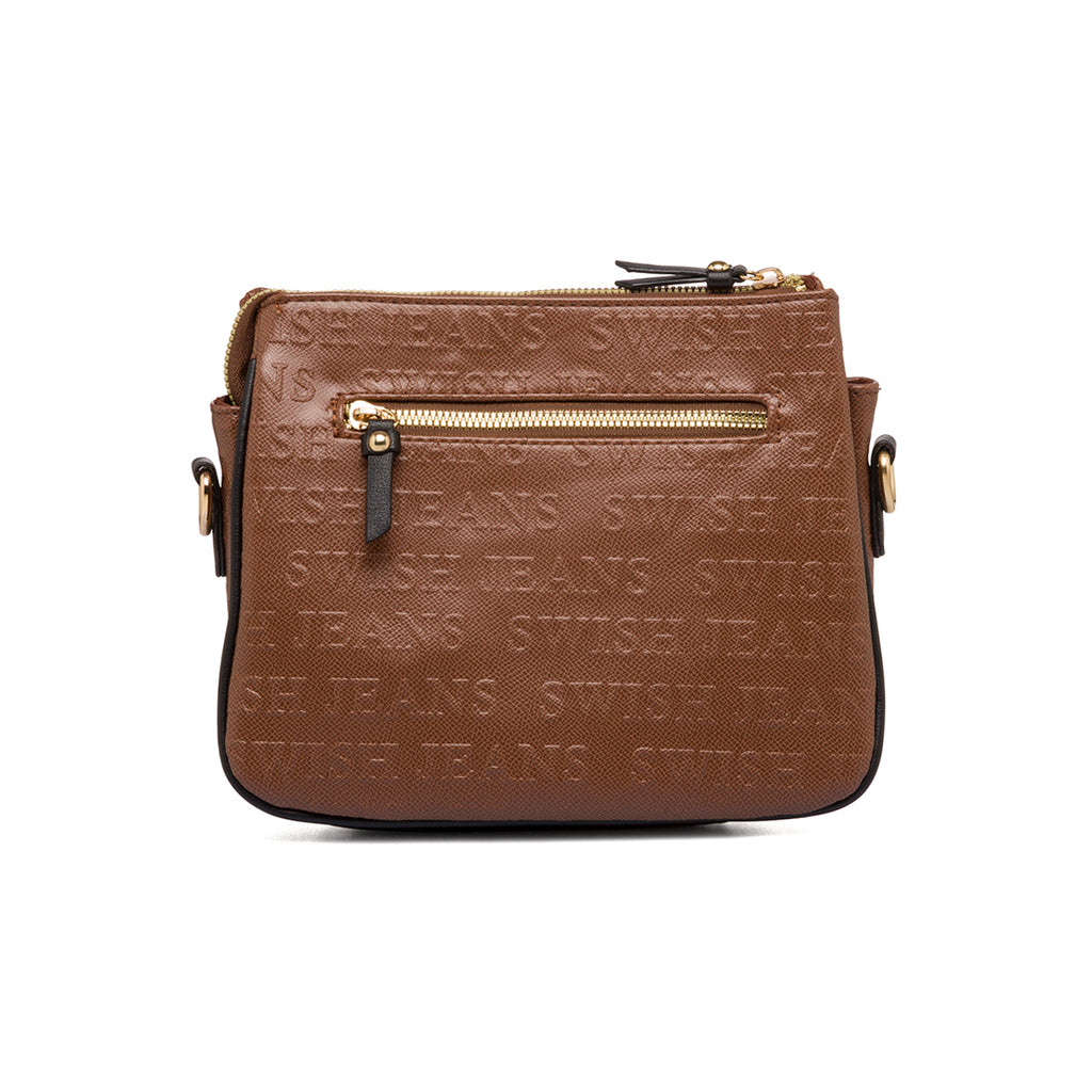 Borsa a tracolla marrone da donna con stampa monogramma Swish Jeans