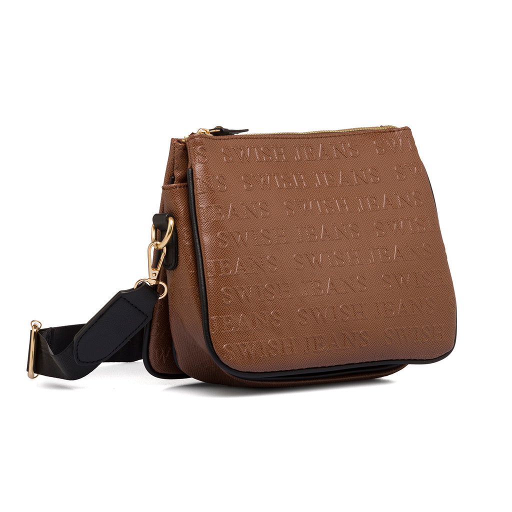 Borsa a tracolla marrone da donna con stampa monogramma Swish Jeans