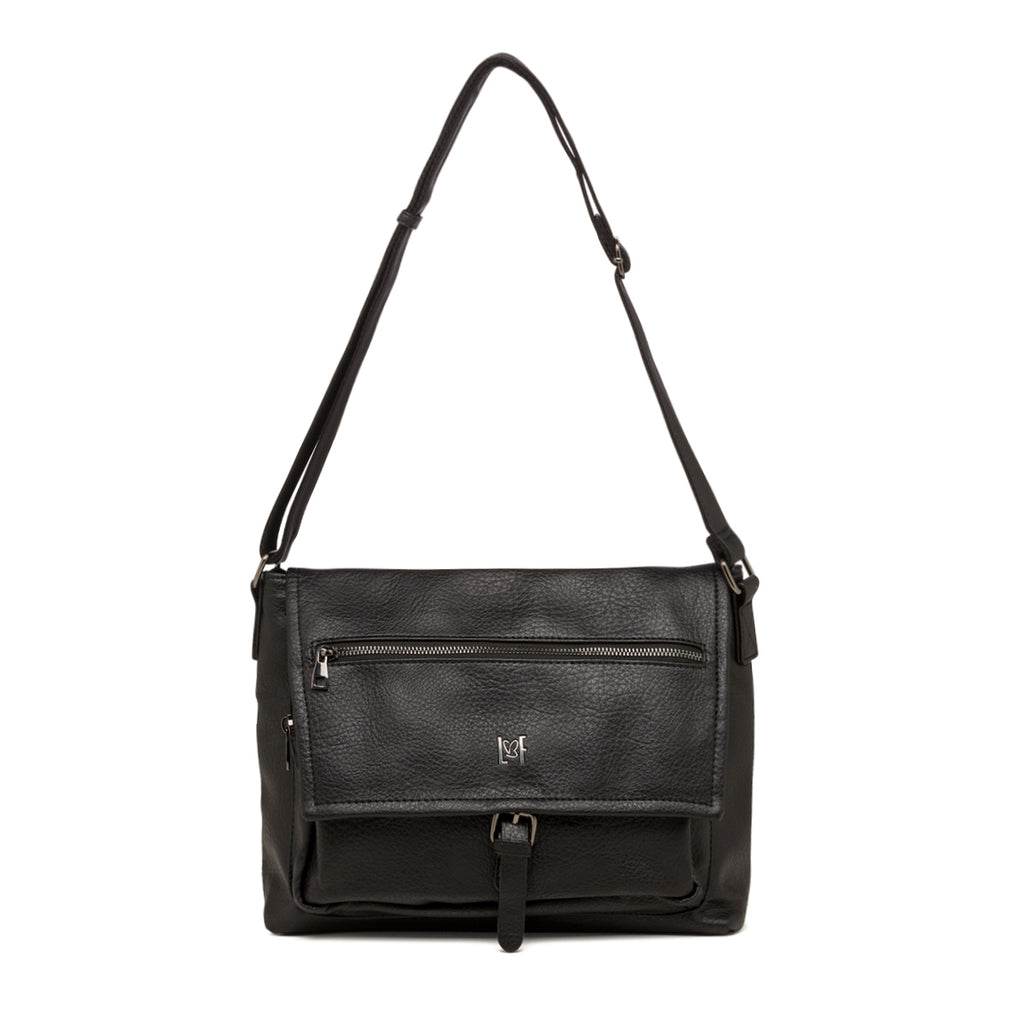 Borsa a tracolla nera da donna con zip frontale Lora Ferres