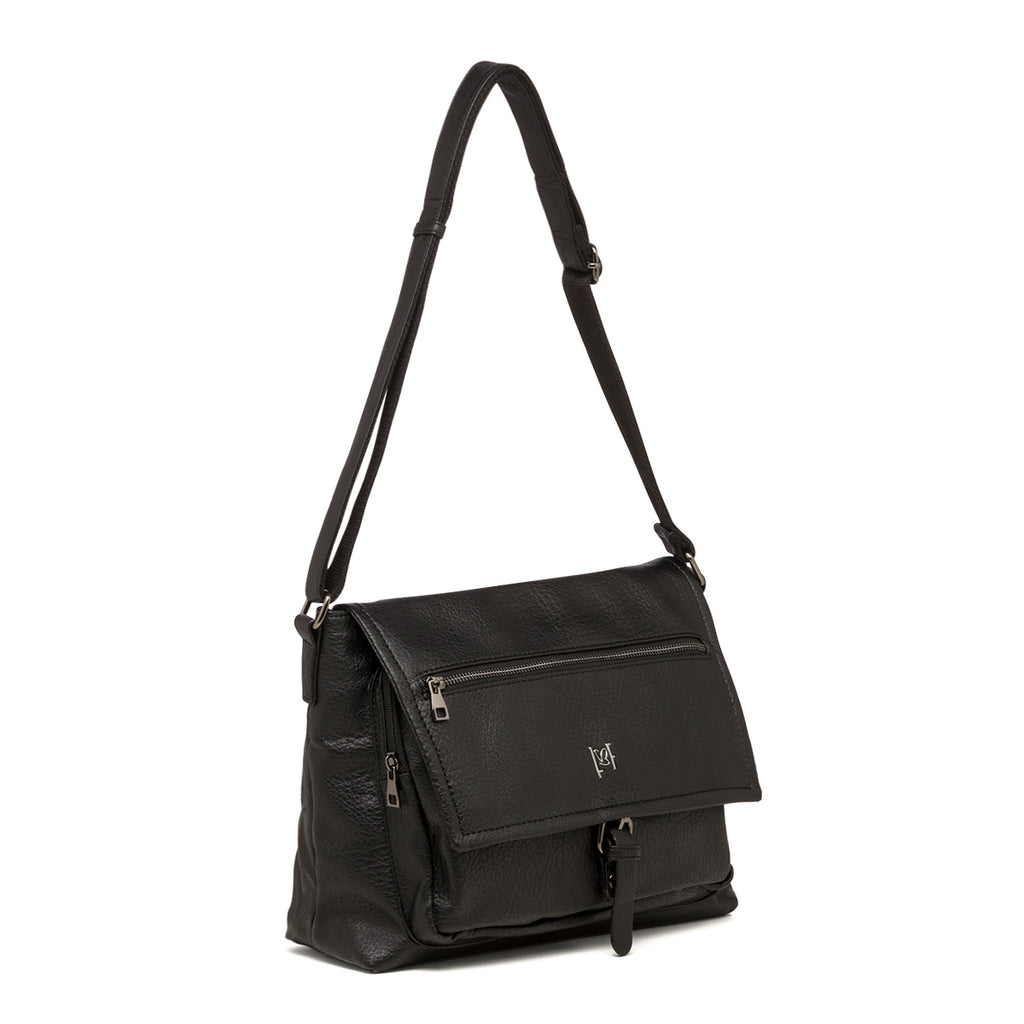 Borsa a tracolla nera da donna con zip frontale Lora Ferres