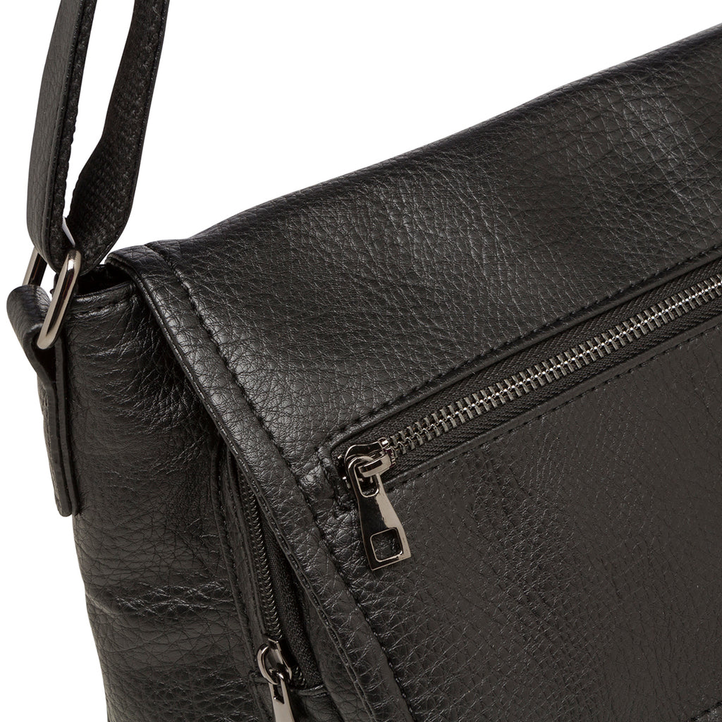 Borsa a tracolla nera da donna con zip frontale Lora Ferres