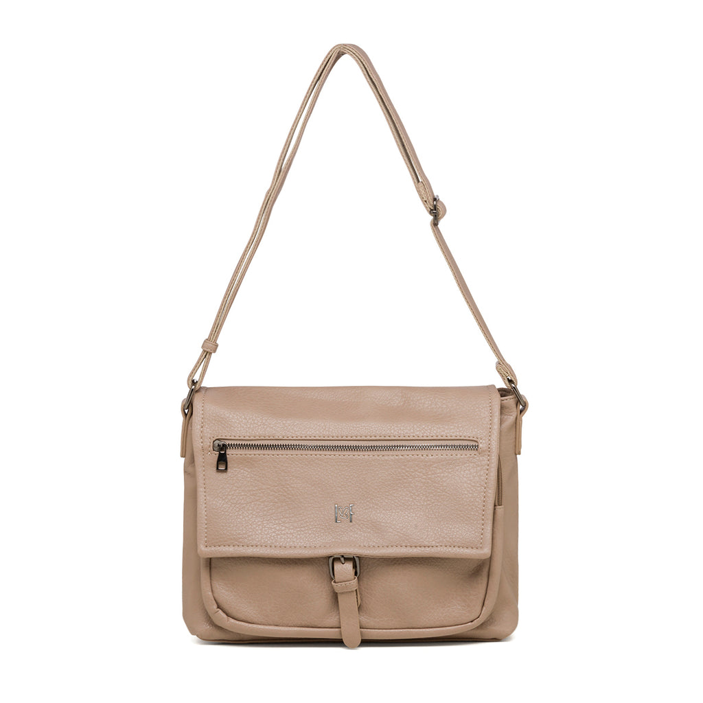 Borsa a tracolla taupe da donna con zip frontale Lora Ferres