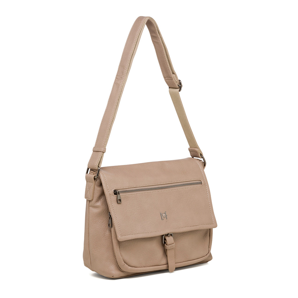 Borsa a tracolla taupe da donna con zip frontale Lora Ferres