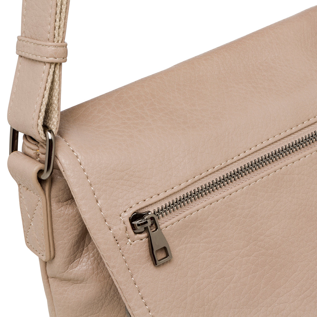 Borsa a tracolla taupe da donna con zip frontale Lora Ferres