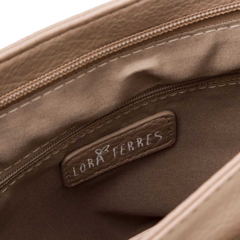 Borsa a tracolla taupe da donna con zip frontale Lora Ferres
