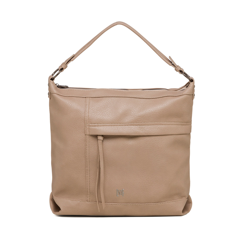Borsa a tracolla taupe da donna con zip frontale Lora Ferres