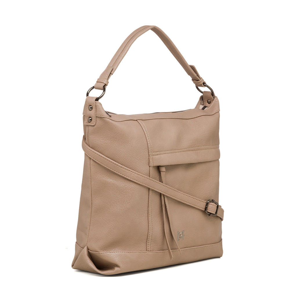 Borsa a tracolla taupe da donna con zip frontale Lora Ferres