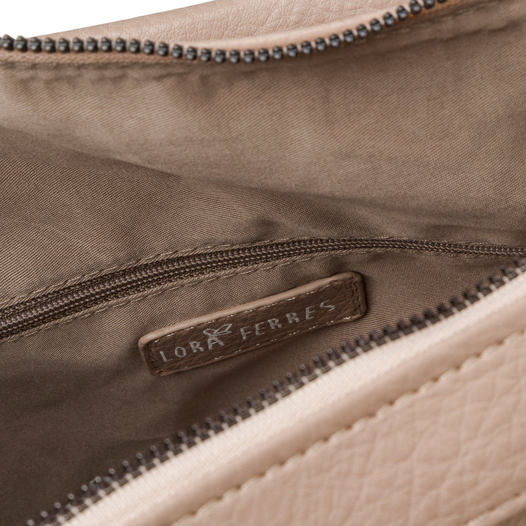 Borsa a tracolla taupe da donna con zip frontale Lora Ferres