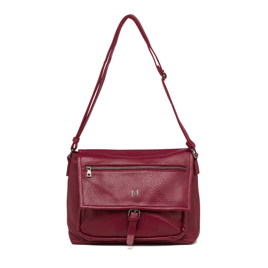 Borsa a tracolla bordeaux da donna con zip frontale Lora Ferres