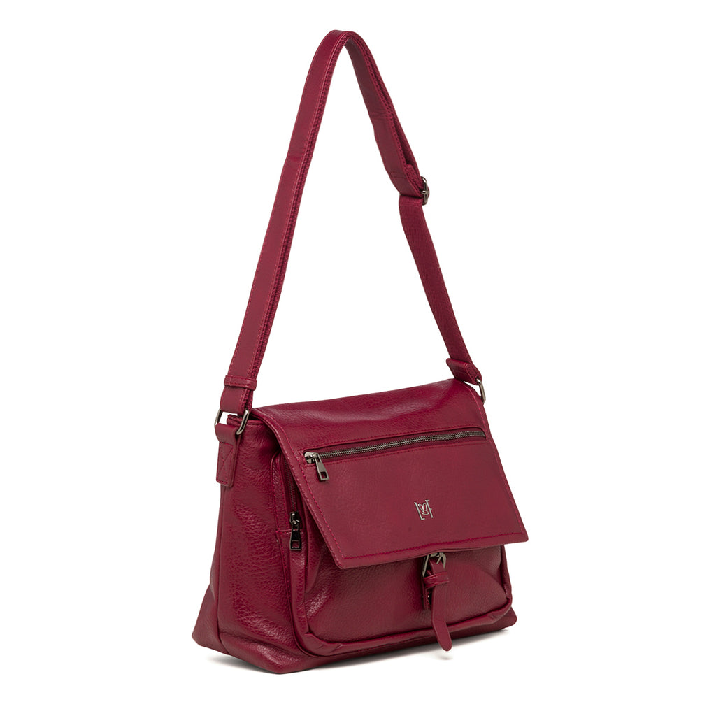 Borsa a tracolla bordeaux da donna con zip frontale Lora Ferres