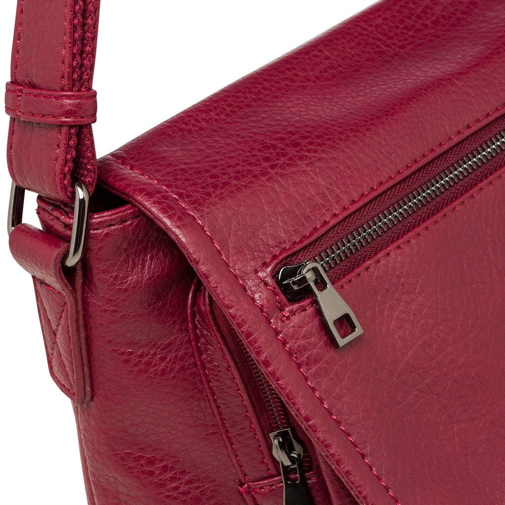 Borsa a tracolla bordeaux da donna con zip frontale Lora Ferres