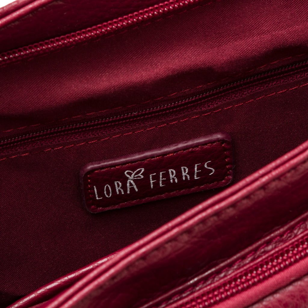 Borsa a tracolla bordeaux da donna con zip frontale Lora Ferres