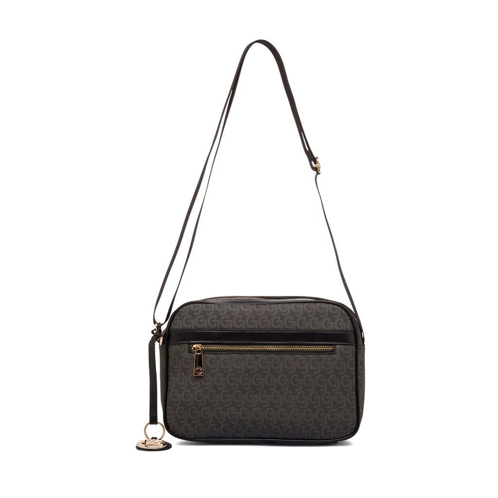 Borsa a tracolla nera da donna con zip e monogramma Carrera Audrey