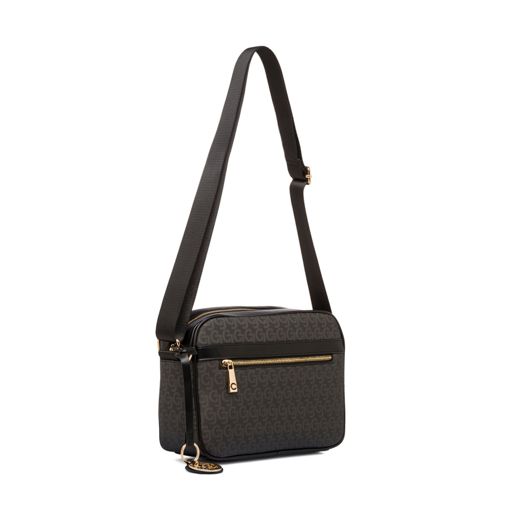 Borsa a tracolla nera da donna con zip e monogramma Carrera Audrey