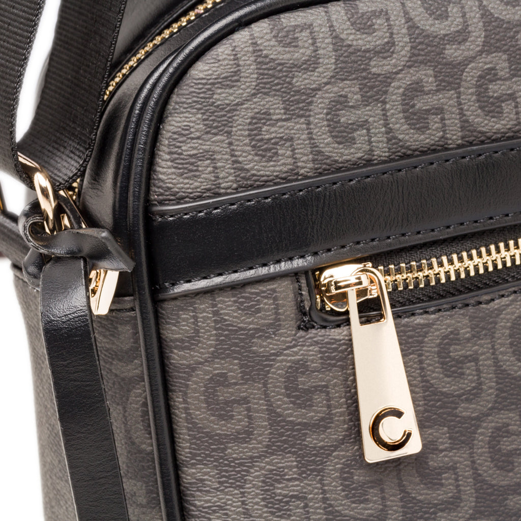 Borsa a tracolla nera da donna con zip e monogramma Carrera Audrey