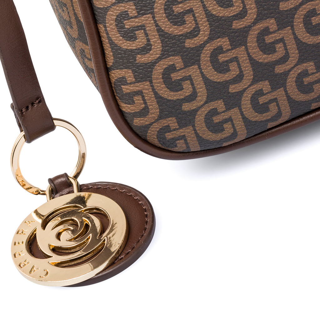 Borsa a tracolla marrone da donna con zip e monogramma Carrera Audrey