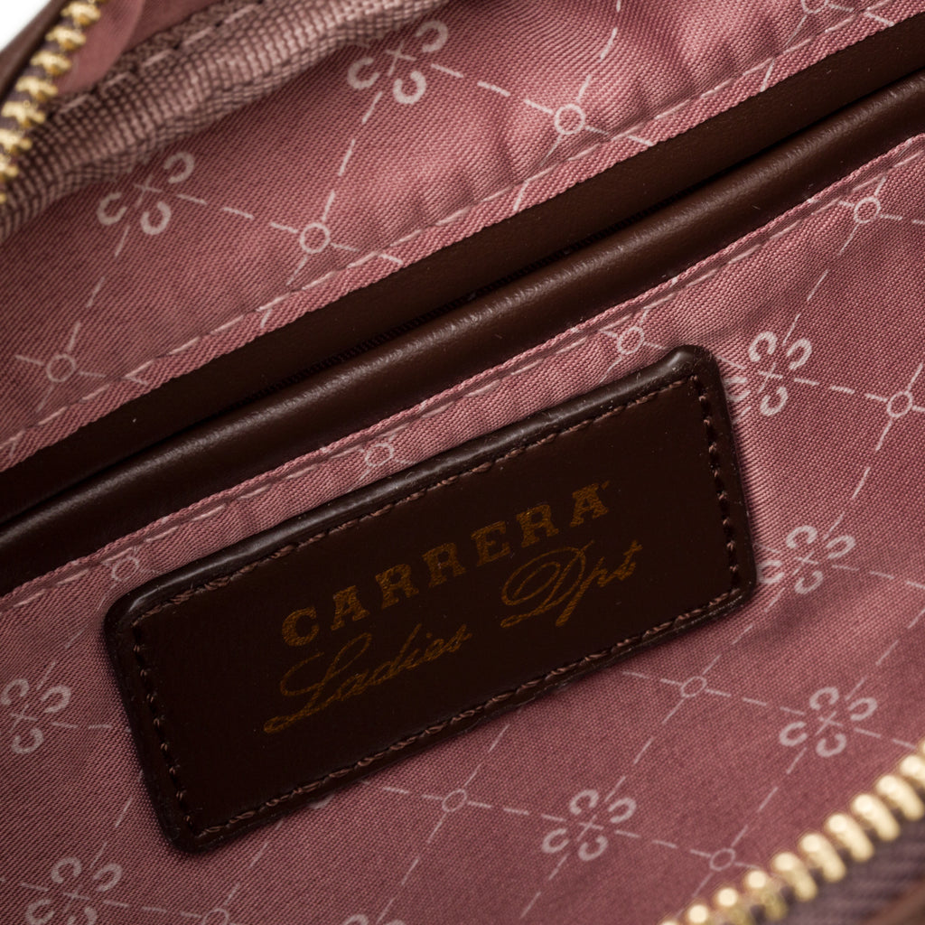 Borsa a tracolla marrone da donna con zip e monogramma Carrera Audrey