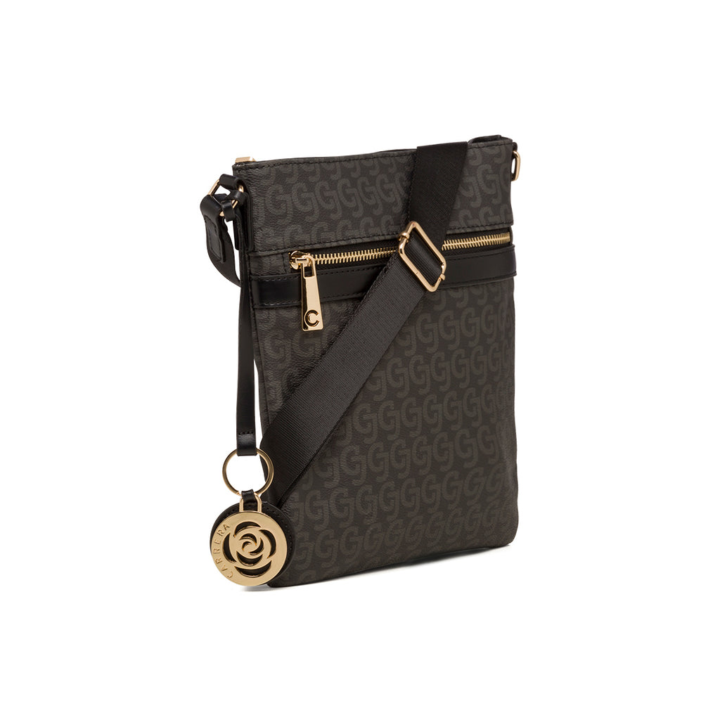 Borsa a tracolla nera da donna con zip e monogramma Carrera Audrey