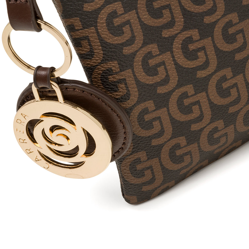 Borsa a tracolla marrone da donna con zip e monogramma Carrera Audrey