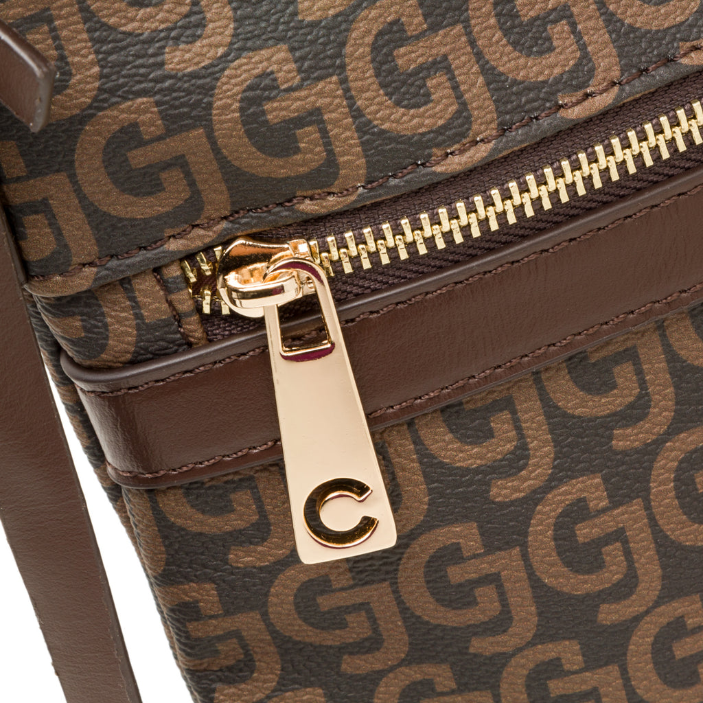 Borsa a tracolla marrone da donna con zip e monogramma Carrera Audrey