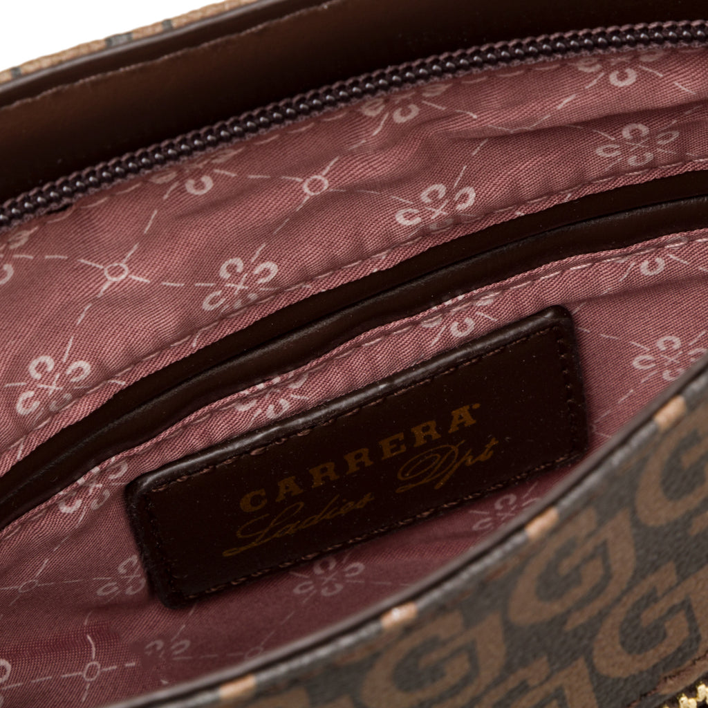 Borsa a tracolla marrone da donna con zip e monogramma Carrera Audrey