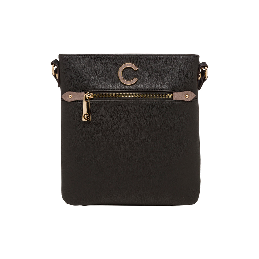 Borsa a tracolla nera da donna con zip frontale Carrera First