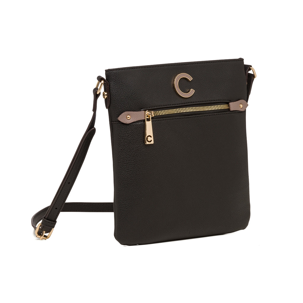 Borsa a tracolla nera da donna con zip frontale Carrera First