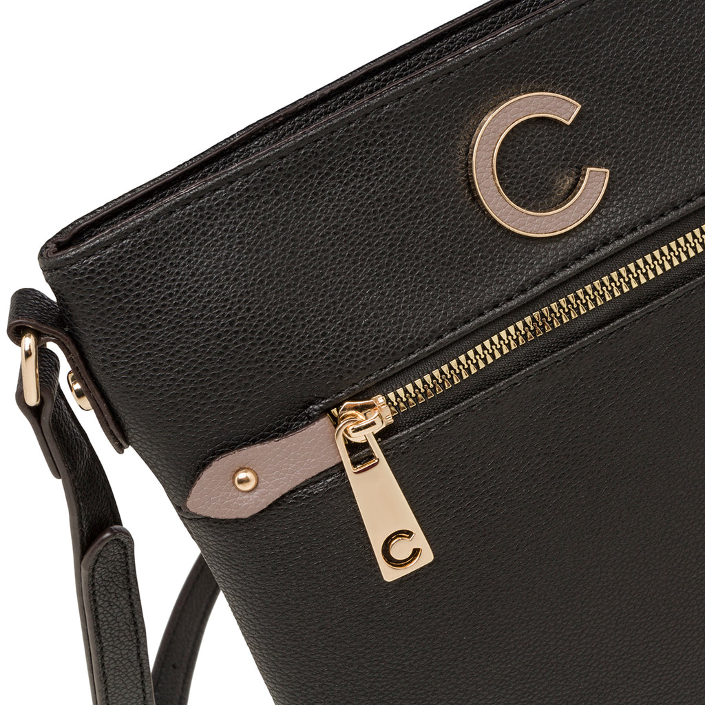 Borsa a tracolla nera da donna con zip frontale Carrera First