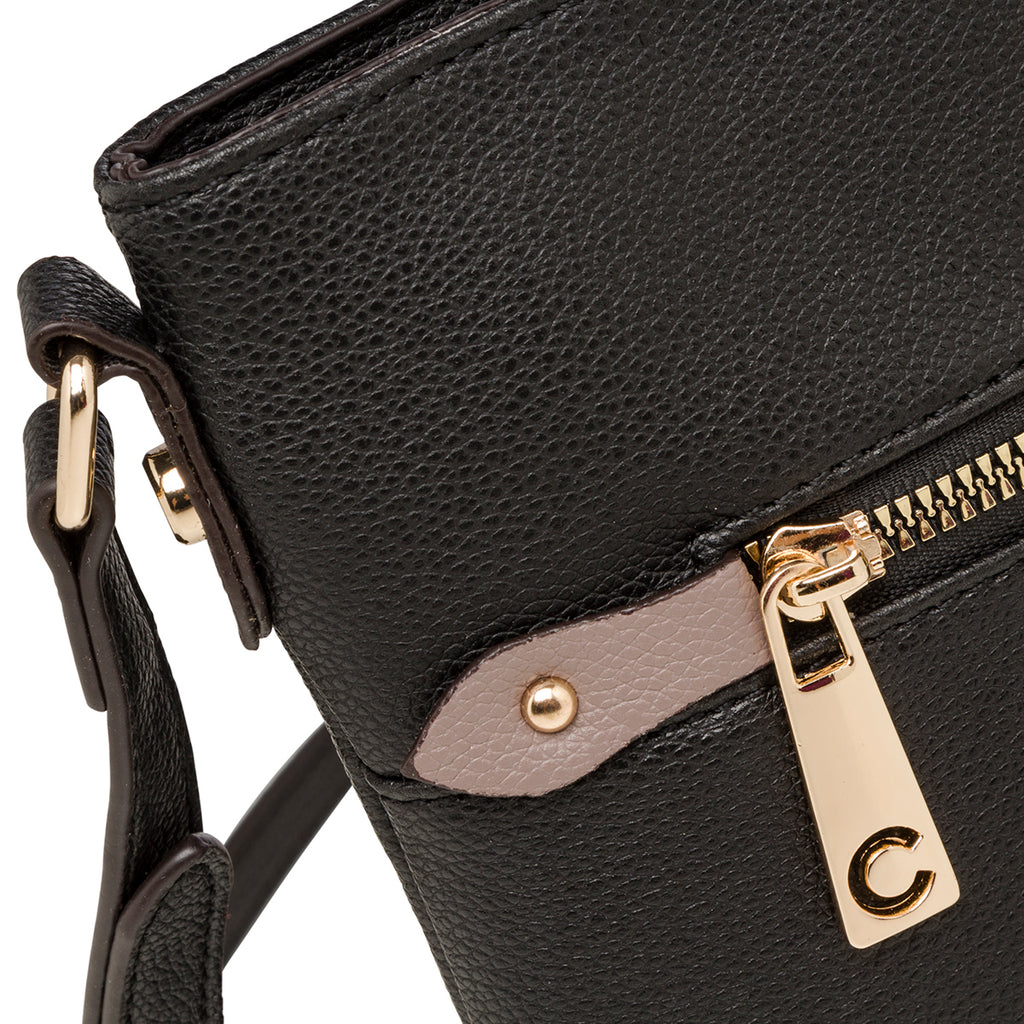 Borsa a tracolla nera da donna con zip frontale Carrera First