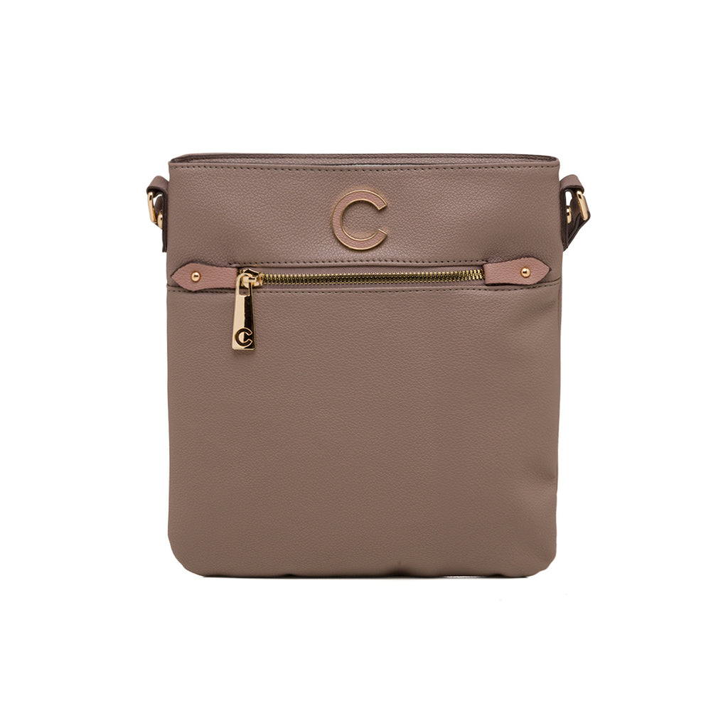 Borsa a tracolla taupe da donna con zip frontale Carrera First
