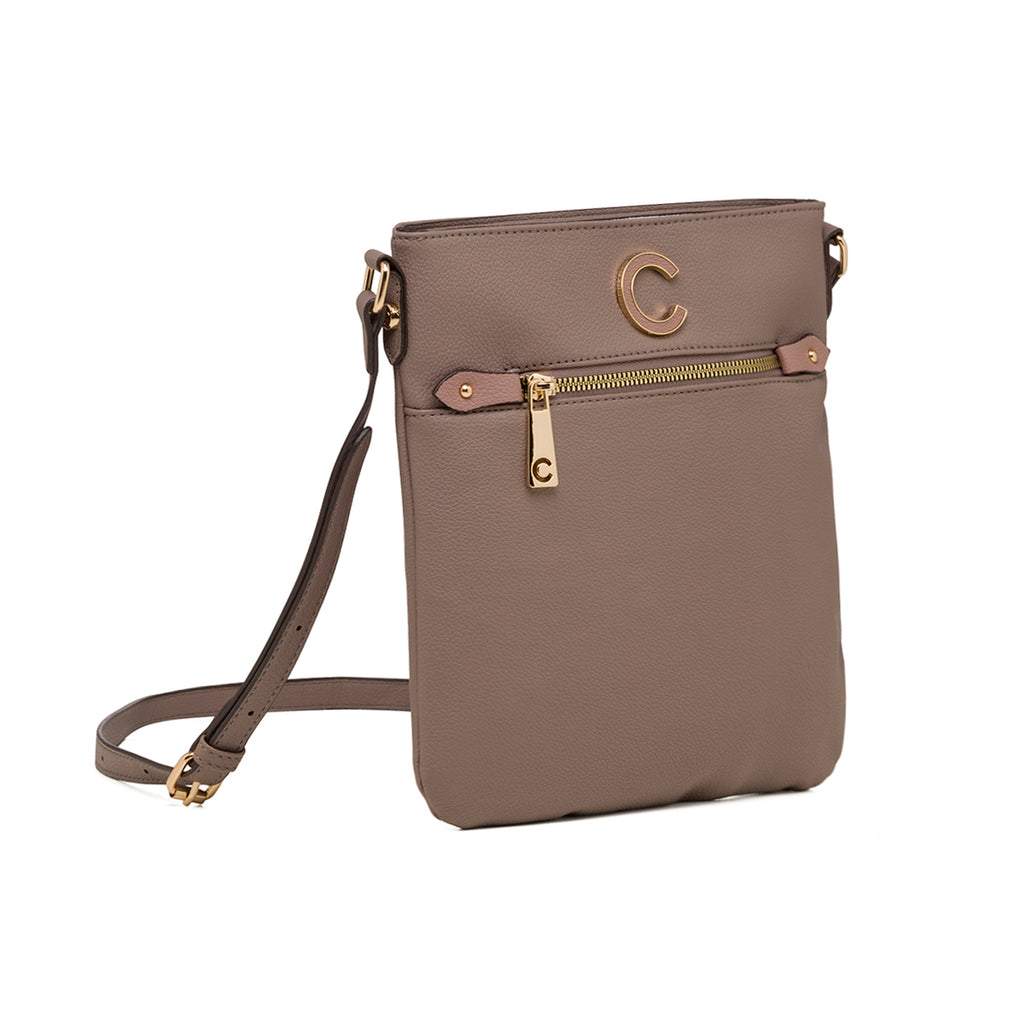 Borsa a tracolla taupe da donna con zip frontale Carrera First