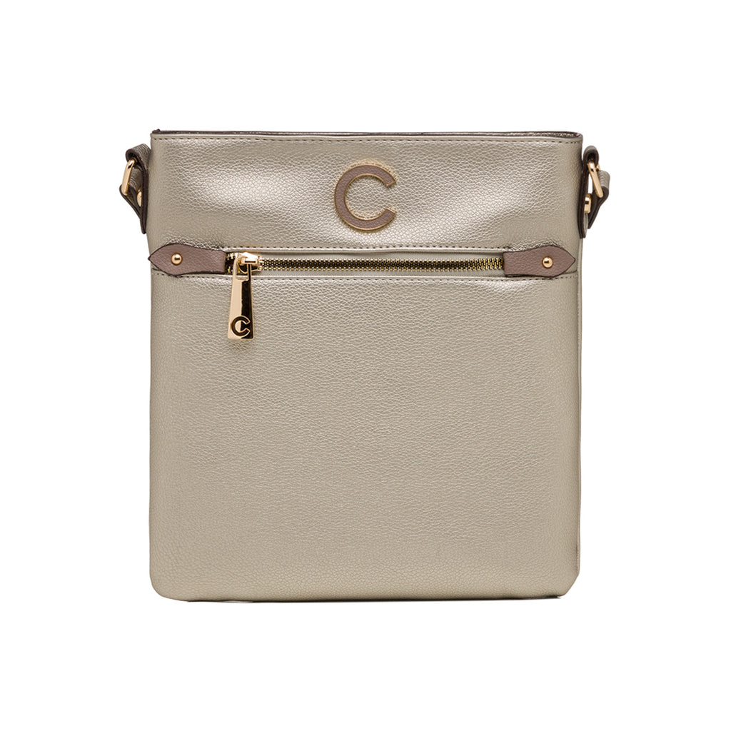 Borsa a tracolla argento da donna con zip frontale Carrera First