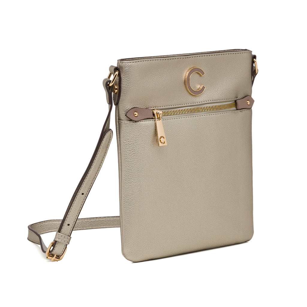 Borsa a tracolla argento da donna con zip frontale Carrera First